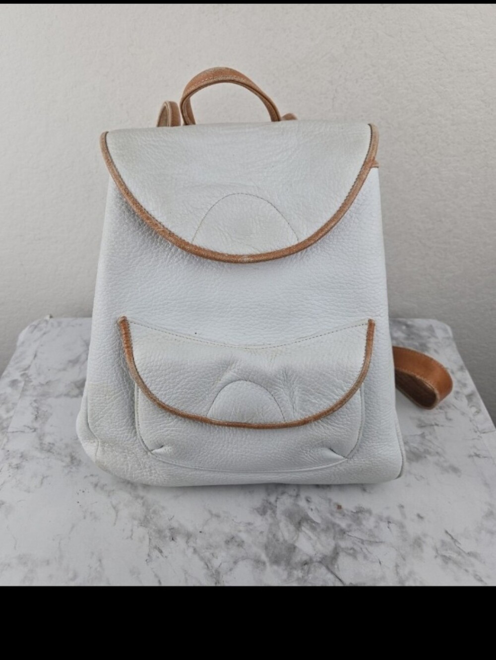Jo Ann White and Tan Leather Backpack Purse - Classic Women's Bag